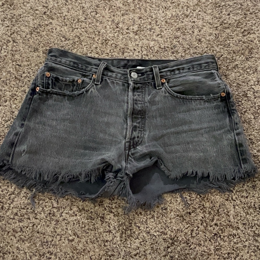 Levi's Charcoal Frayed Denim Shorts